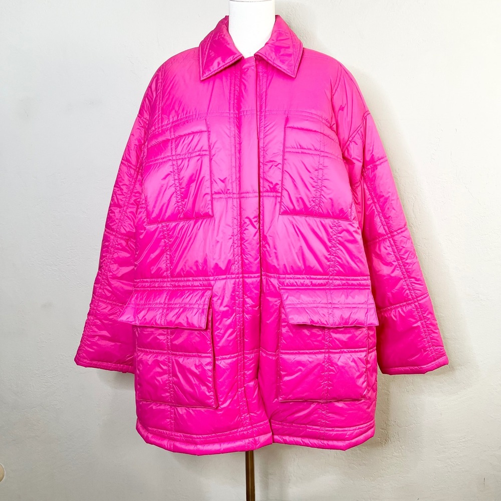 REMAIN Birger Christensen Quilted Puffer Jacket Womens Size 2 Hot Pink Back Zip